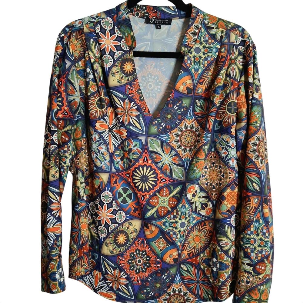 Collection by Cezele Multicolor Mosaic-Print Long-Sleeve Blouse Women's